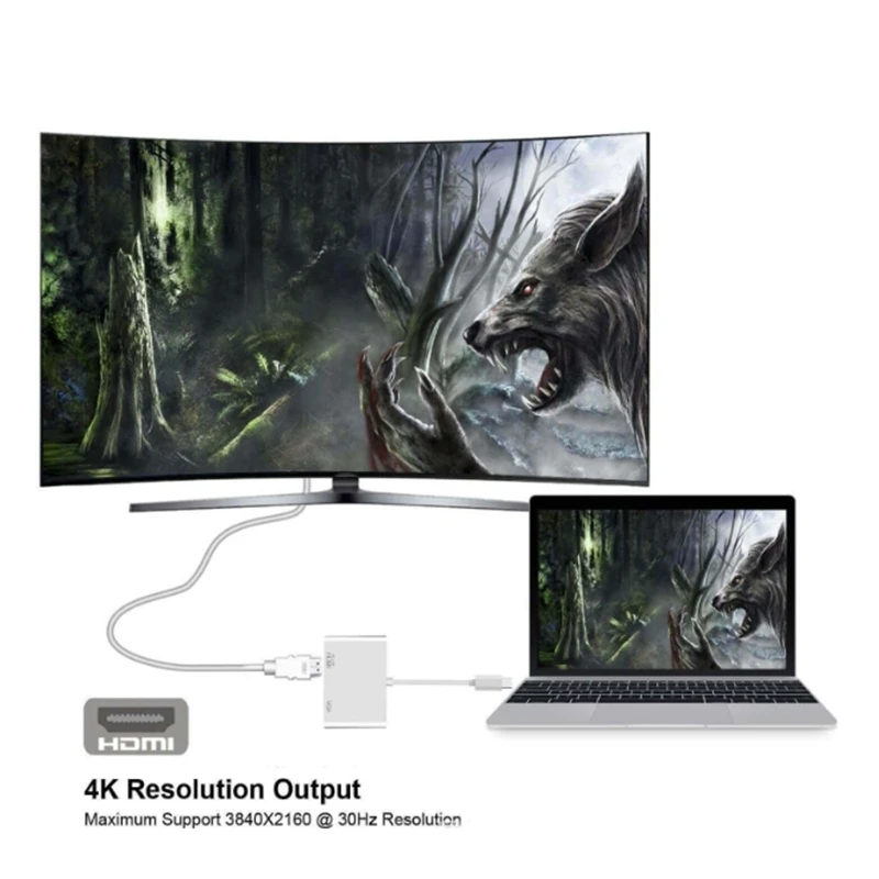 2In1USB 3.1 Type-C ToHDMI VGA Adapter Cable HDMI Converter Support 4K |