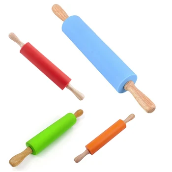

non stick wooden silicone rolling pin silicone for kitchen and baking (green)