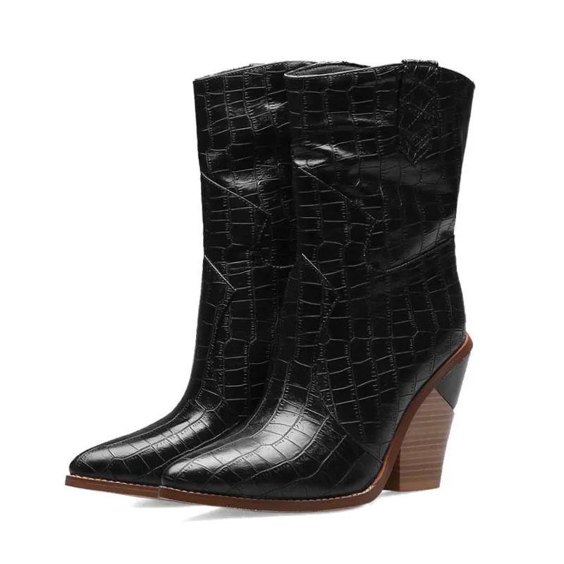 Coolcept Half Short Boots Women European British Style Winter High Heel Boots Pointed Toe Fall Warm Brand Shoes Women Size 34-44