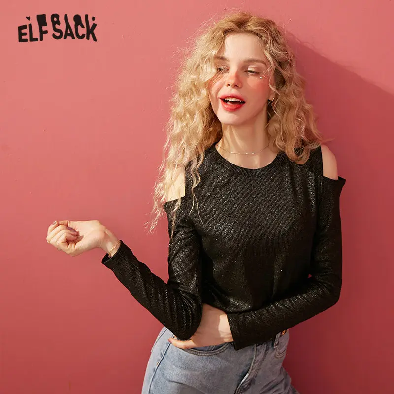 Женская футболка с открытыми плечами ELFSACK повседневная однотонная яркая