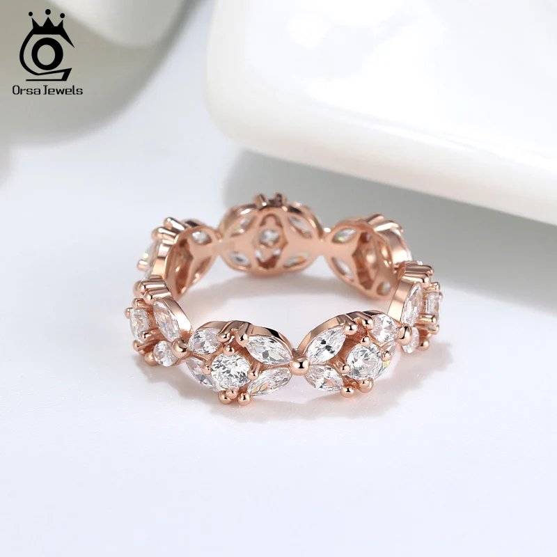 ORSA JEWELS Настоящее S925 женское кольцо на палец круглый полный высшего класса кубический цирконий чистое серебро кольцо волнистая форма ювелирные изделия SR190