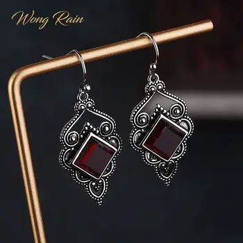 

Wong Rain Vintage 100% 925 Sterling Silver Created Ruby Gemstone White Gold Drop Dangle Hook Earrings Fine Jewelry Wholesale