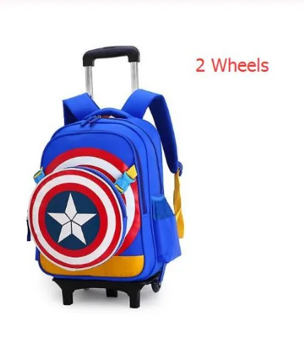 Azure Two wheels Школьные сумки с героями мультфильмов на колесах Капитан Америка Рюкзак для мальчика детская школьная сумка с колесами классный любимый подарок - Цвет: Azure Two wheels