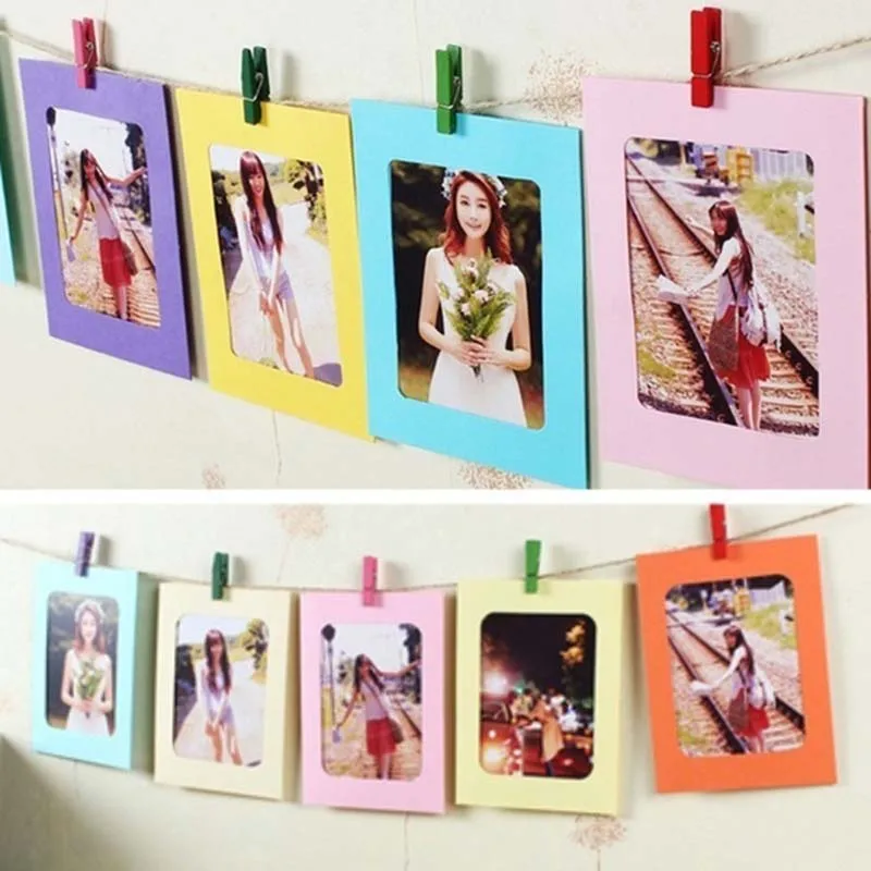 10PCs/set DIY Pink Blue Paper Frame with Clips and 2M Rope 6 Inch Wall Picture Hanging Photo Album Home Decorations | Дом и сад