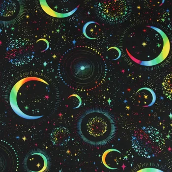

half yard plain cotton fabric with sky star moon print, handmade DIY garment dress cloth 100% cotton CR-215