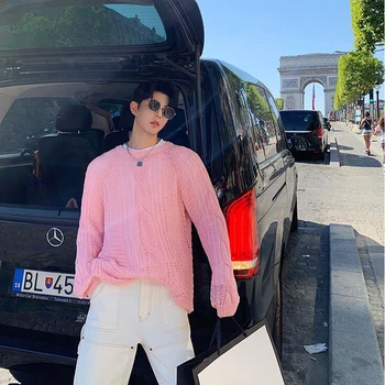 

SHENGYUJIN Autumn and winter fashion Sao pink casual pullover sweater male loose lazy wind wild shirt round neck sweater