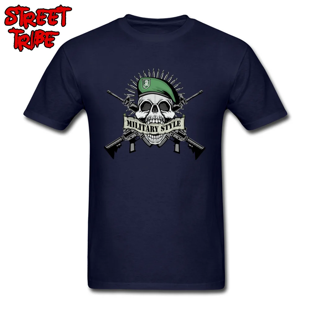 Military Style T-shirt Men Fire Arm Skull Tshirt Punk Guns Print Tops Vintage Tees Cotton Navy Blue Clothing Adult Streetwear |