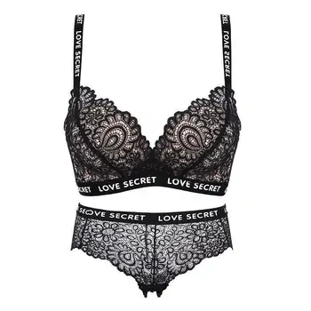 

ROPALIA Ladies Letter Straps Lace Bra Set Push Up 3/4 Cup Adjustment Gathered Underwear Set