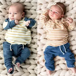 Коллекция 2019 года, Одежда для новорожденных мальчиков и девочек топ, футболка и штаны, комплекты с брюками осенний комплект одежды из 2