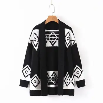 

Casusal Black Sweater Women Elegant Kimono Jumper Cardigan Print Sashes Japan Style Sweater
