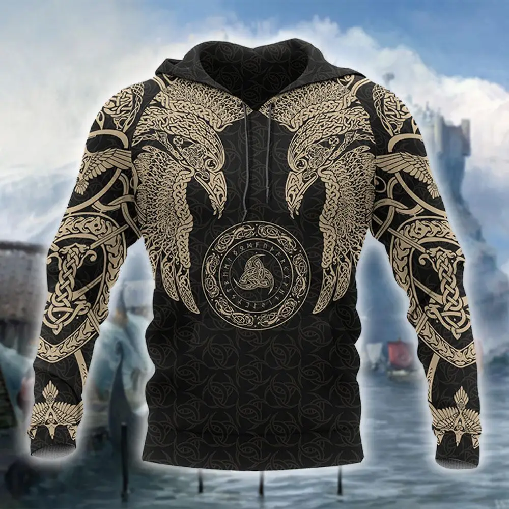 

Viking Munin Tattoo Style Hoodie for Men and Women Harajuku Fashion hooded Sweatshirt Viking Raven Casual Jacket pullover DW0045