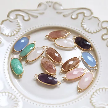 

2pcs Moonstone Amethyst Natural Stone Faceted Double Hanging Earrings For Women Girls Oval DIY Bracelet Necklace Accessories