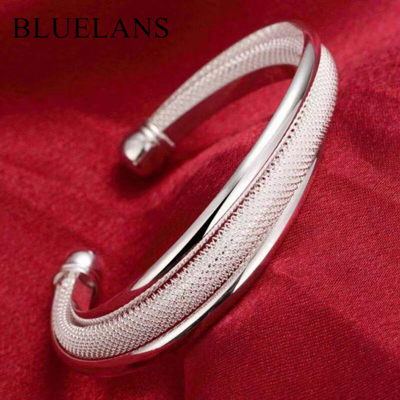 

BLUELANS Mesh Bevel Silver Plated Open Bangle Cuff Bracelet for Women New Design Simple Metal Shiny Fashion Jewelry 2019