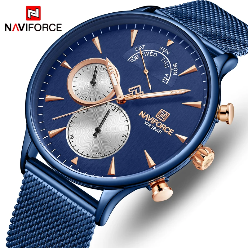 Часы наручные NAVIFORCE Мужские кварцевые Роскошные водонепроницаемые спортивные