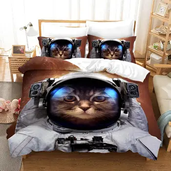 

Kitten in Spaces Bedding Set Bedroom Decor 100% Microfiber Hypoallergenic Zipper 1PC Duvet Cover with Pillowcases No Comforter