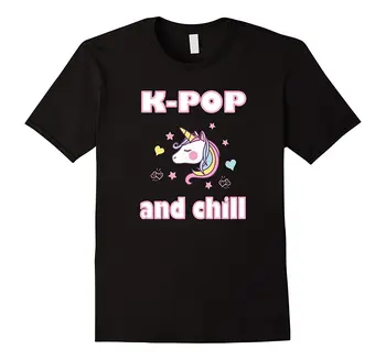 

K-POP and CHILL Cute T Shirt K-pop Fans, Funny Unicorn Tee Cool Funny T-Shirt Men High Quality Tees Adult 100% Cotton