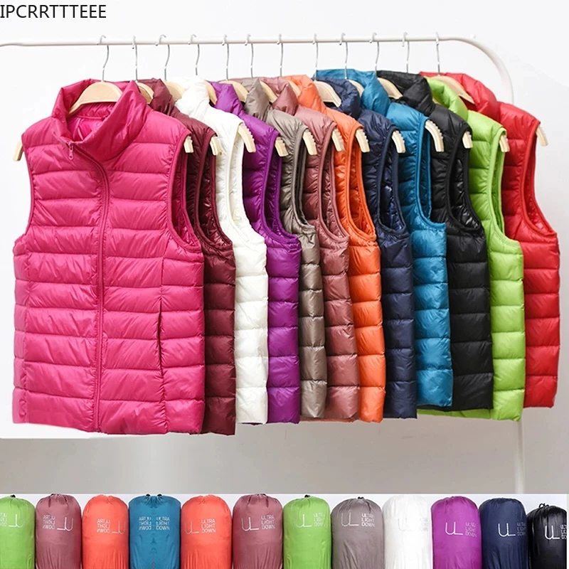

Autumn Winter Women Portable Ultralight Thin Down Vest Jacket White Duck Down Vest Windproof Warm Waistcoat Coat Female Outwear