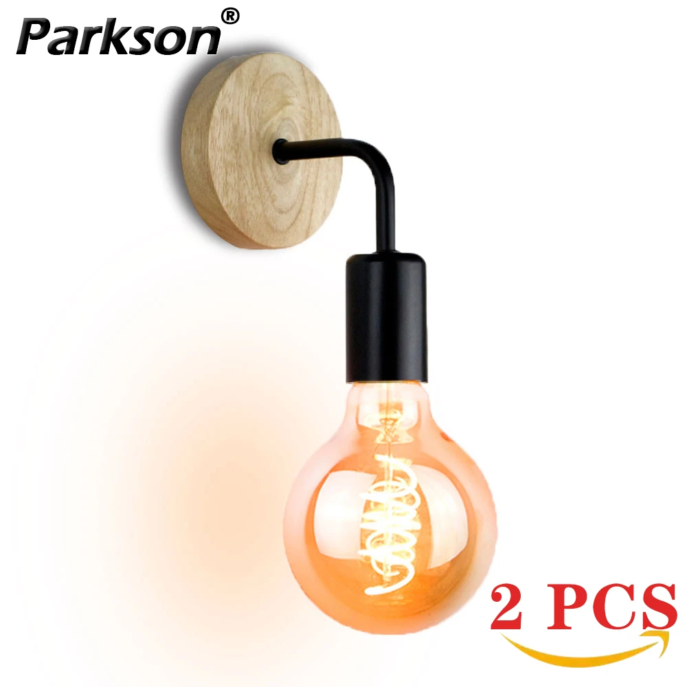 

2pcs/lot Nordic Wood Wall Lamp Vintage Sconce Wall Lights Fixture E27 110V 220V Retro Lamp Industrial Decor Living Room Bedroom