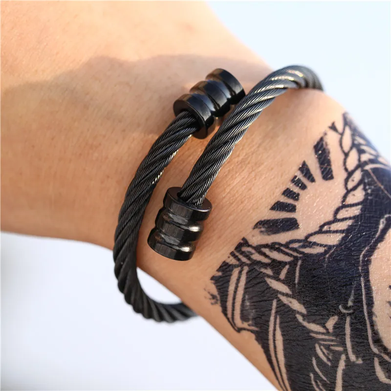 Bangle Bracelet Stainless Steel Men Adjustable Open Cuff Charm Jewelry Pulseras Ombre Punk