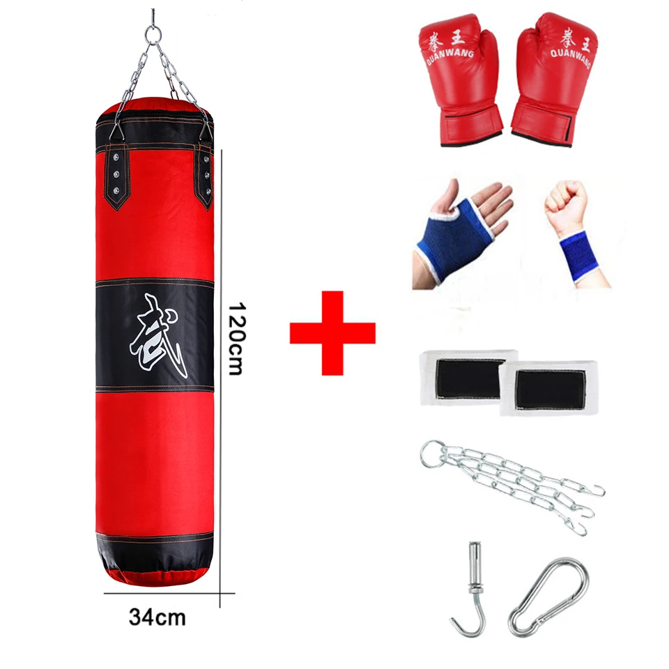 Heavy Boxing Punching Bag 120cm Speed Training Kicking Workout W/ Chain Hook 