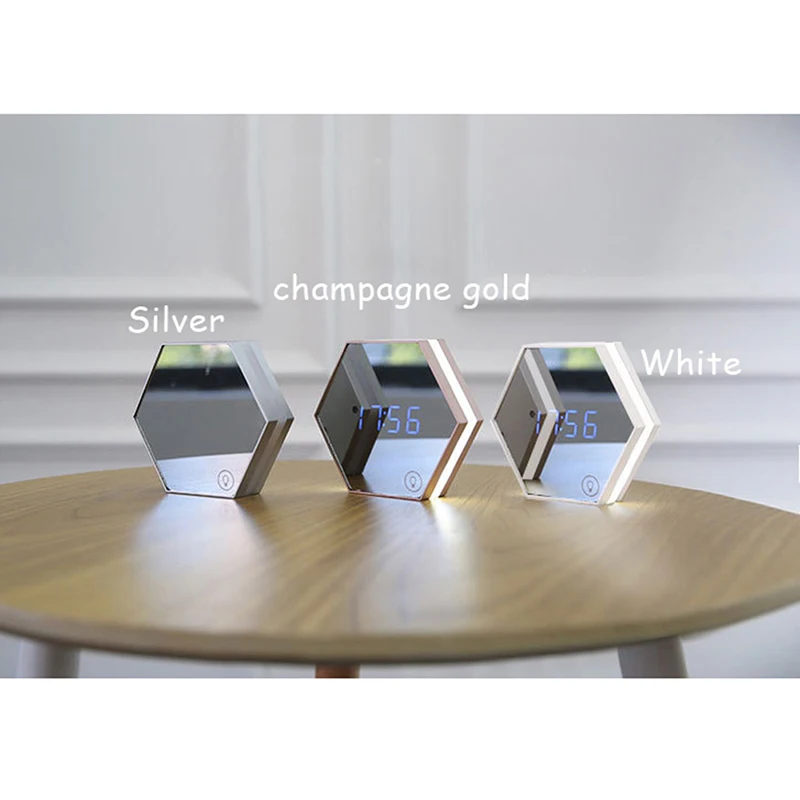 Multi-Function Mirror Alarm Clock Led Makeup Mirror Night Light Dimmable Bedside Lamp