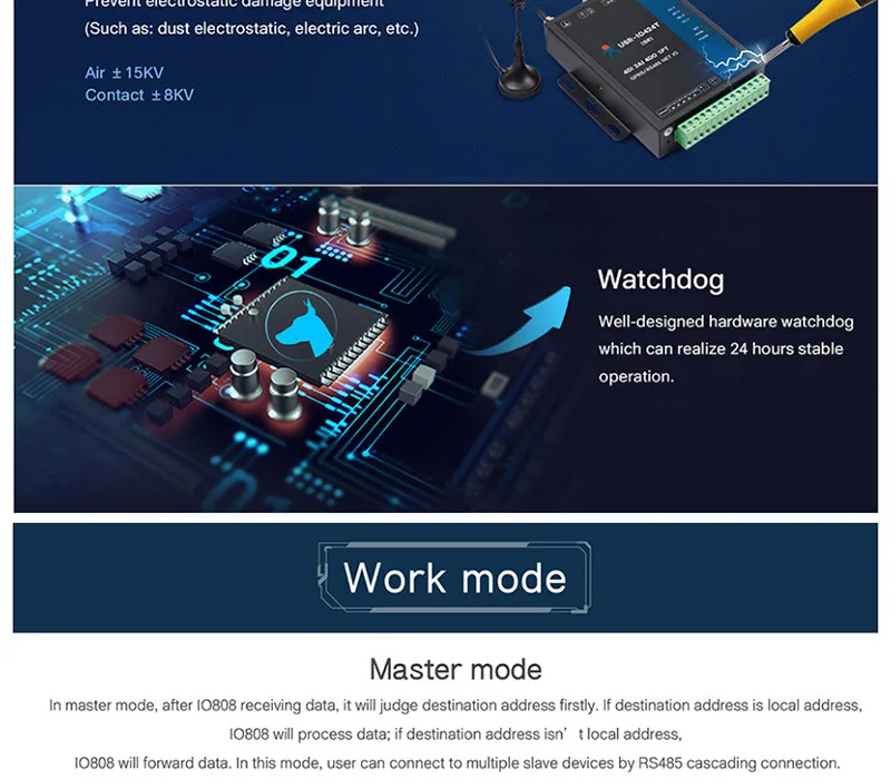 HonesThing USR-IO808-GR 8 Channel GPRSGSM RTU Network IO Controller Modbus RTU 8 Relay Output RS485 Serial Server of 8DI8DO 12