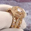 Huitan Trendy Luxury 3 PC Bridal Ring Sets Noble Royal Golden Color With Cubic Zircon Stone Factory Wholesale Women Midi Ring ► Photo 3/6