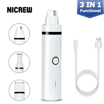 

NICREW 3 in 1 Dog Nail Grinder Quiet Electric Dog Nail Trimmer Kit for Dogs Cats 2 Speed Portable Rechargable for Paws Grooming