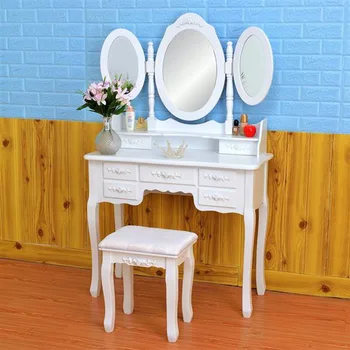 

Dressers Foldable 3 Mirrors with 7 Drawers Dressing Table White