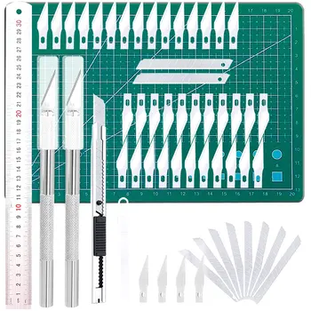 

Jiwuo 55pcs/Set Carving Craft Hobby Knife Precision Cutter with 40pcs Blades for Art 30cm Aluminum Ruler A4 PVC Cutting Board