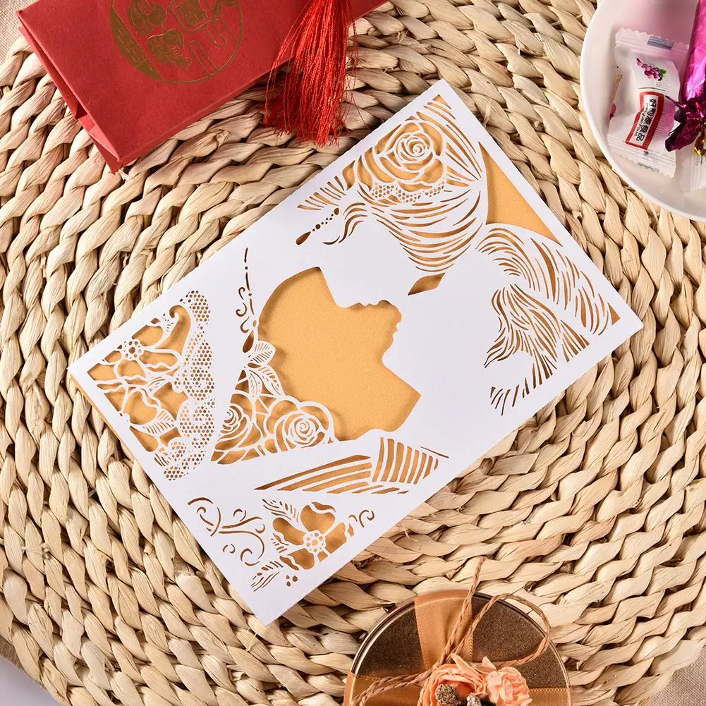  10PCS Holiday Hollow Greeting Card Invitation Letter Cover Wedding Party Valentine's Day Invitation - 4.00024E+12