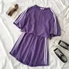 2022 Autumn Striped Tracksuit For Women Sets Short Sleeve T Shirt Two Piece Shorts Set Female Loose Casual Sport 2pc Sets Ladies ► Photo 2/6