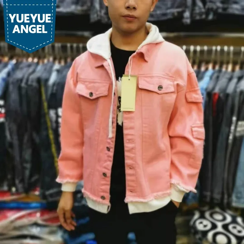 peach denim jacket with hood mens