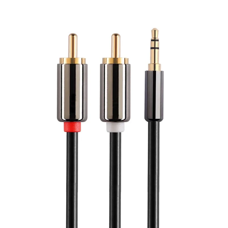 

1M Black Silver Aluminum Alloy Oxygen-Free Copper 3.5mm 2rca Double Lotus Audio AUX Cable For phone Edifer Home Theater DVD