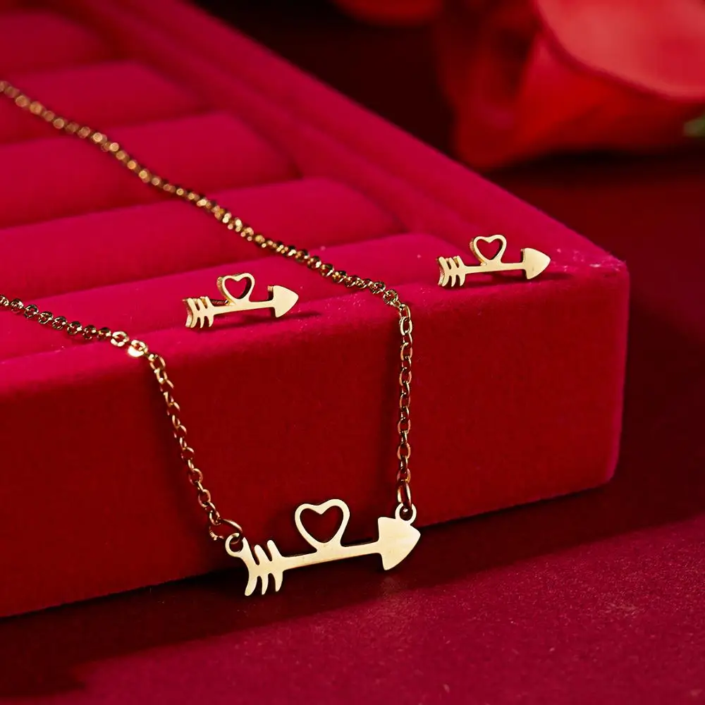 RINHOO Flower Gold Color Stainless Steel Sets For Women Smile Face Butterfly Fish Bone Necklace Earring Set Wedding Jewelry - Image 5