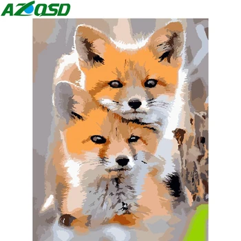 

AZQSD DIY Painting By Number Canvas Kits Fox Home Decoration Adult Coloring By Numbers Animal Unframe Handpainted Gift