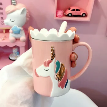 

3D Cute Porcelain Milk Coffee Mug Eco Friendly Travel Espresso Cup with Spoon Creative Ceramic Mugs Canecas Drinkware MM60MKB