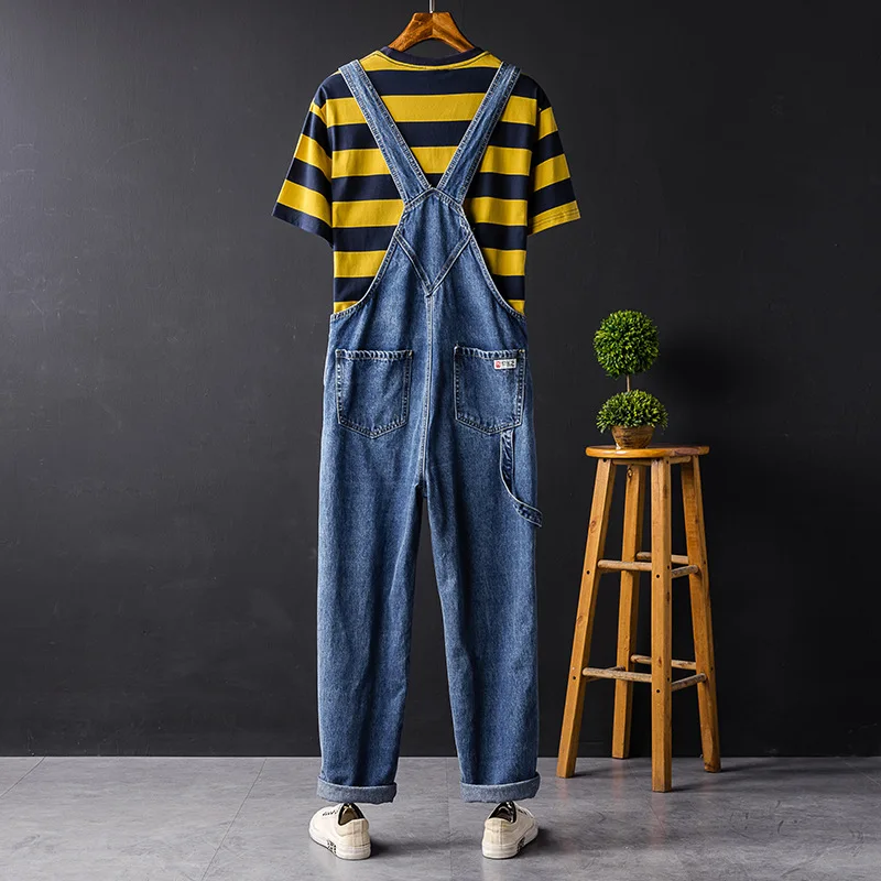 Jeans uomo salopette di jeans salopette larghe da uomo tuta intera  cinturino di grandi dimensioni pantaloni dritti Jeans blu pantaloni da  strada con bretelle| | - AliExpress