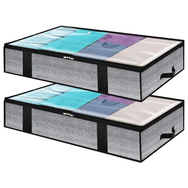 Foldable Underbed Storage Containers-2 Pack Under Bed Storage Bag for Clothes Comforters Bedroom Blankets Bag Organizer