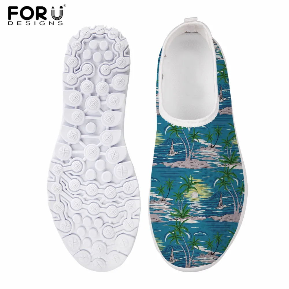 

FORUDESIGNS Palm Tree Printed Summer Beach Loafers for Ladies Air Mesh Shallow Slip-on Sneakers Female Lightweight Shoes