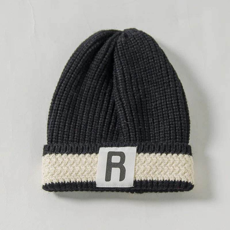 Зимняя шапка для маленьких мальчиков и девочек, мягкая теплая детская шапочка, карамельный цвет, детская повседневная шапка, вязаная крючком эластичная аппликация, R, вязаные шапки - Цвет: Черный