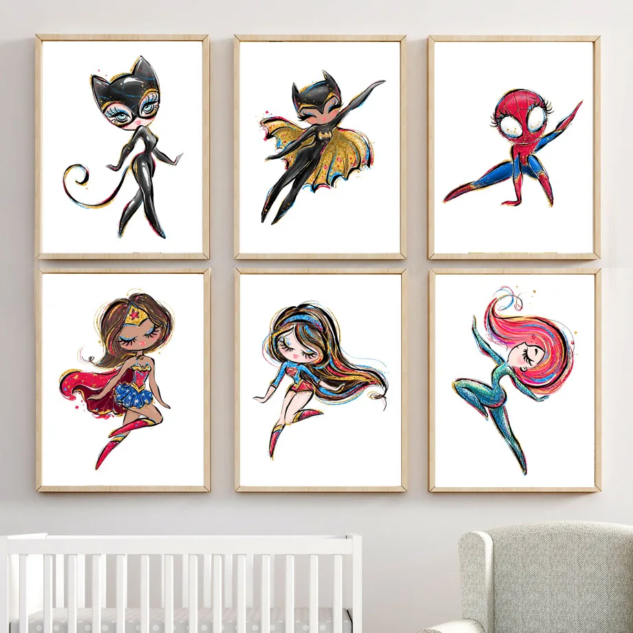 Мультяшный супергерой кот леди плакаты и принты настенная Картина на холсте
