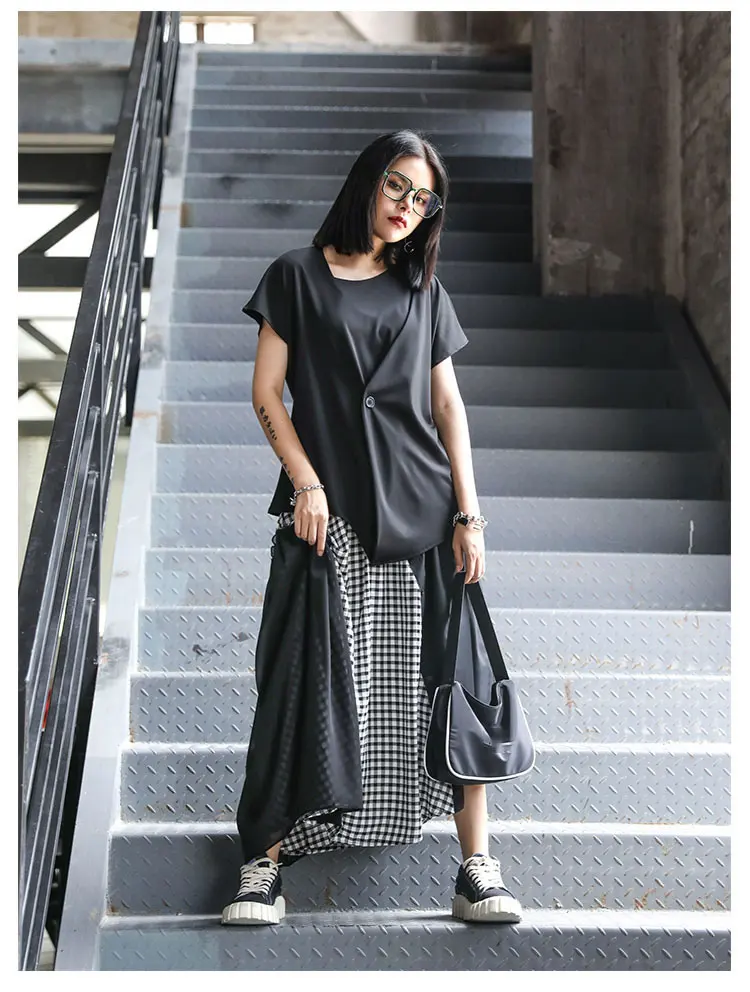 XITAO Patchwork Plaid Mesh Button Skirt Women 2020 Summer Casual Fashion New Style Temperament All Match Women Clothes ZP1732