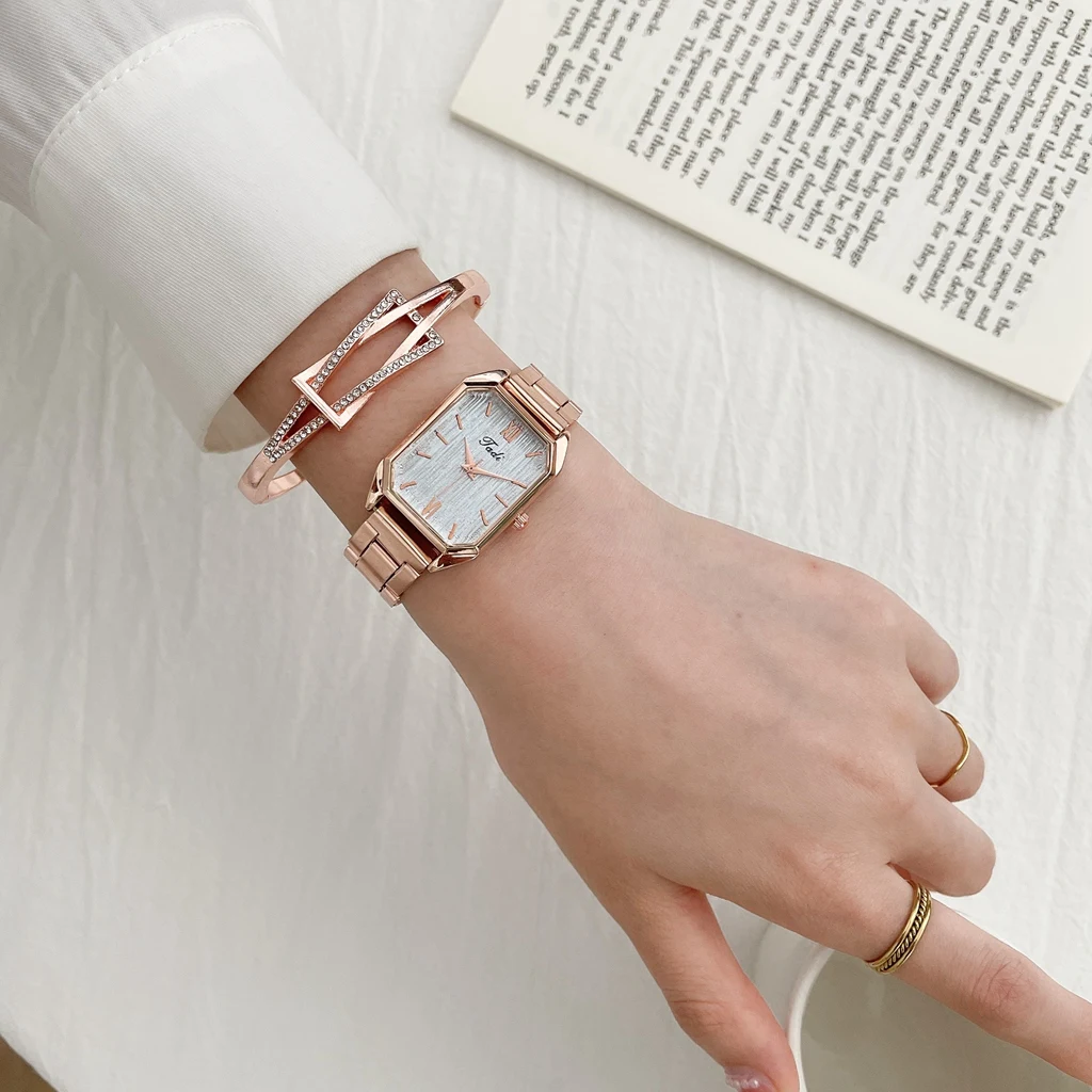 Fashion Watch For Women Luxury Rose Gold Rhinestone Bracelet Watch Ladies Quartz Wrist Watch Bracelet Set Gift Relogio Feminino