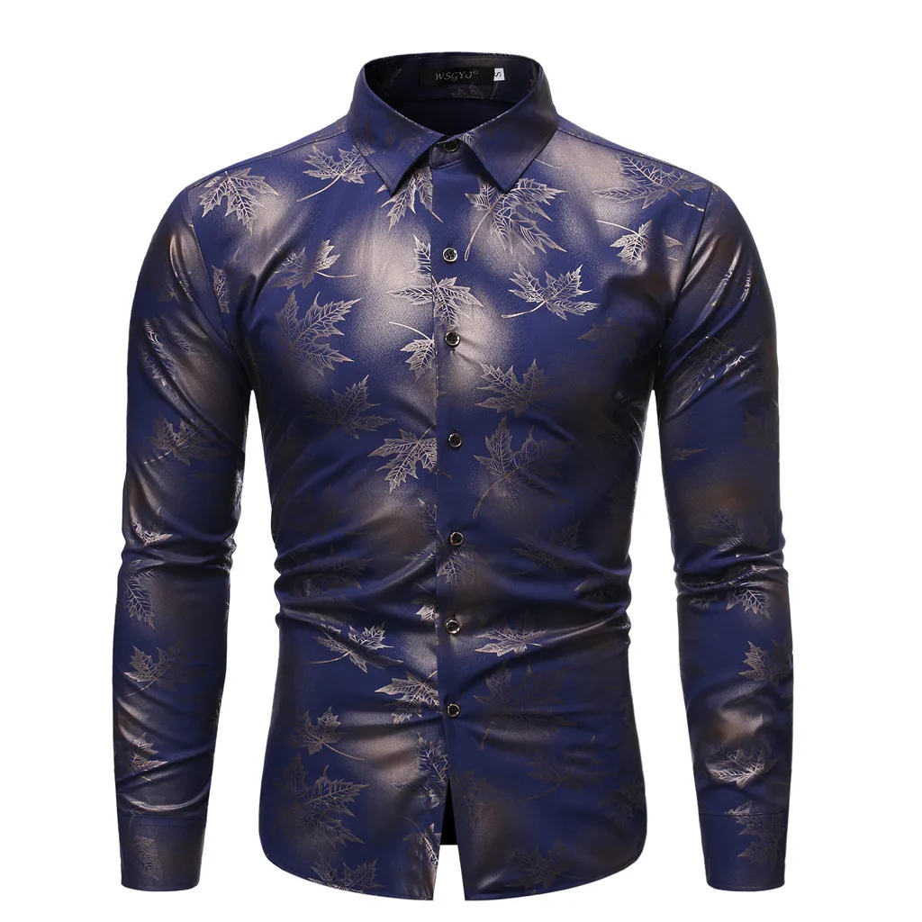 Рубашка мужская camisa masculina уличная новая стильная модная печать с длинными рукавами мужские рубашки с длинными рукавами - Цвет: Navy