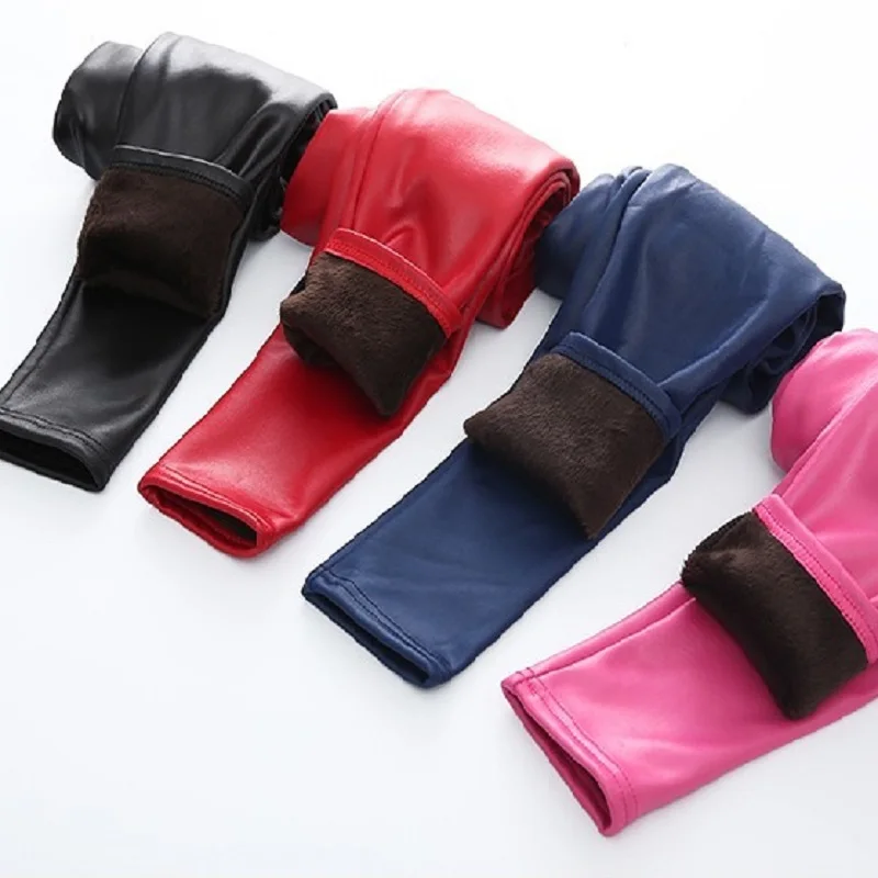 BIG SALE Girl Pu Leather Winter Legging Baby Kid Children Warm Fleece Trousers 3-10 Years