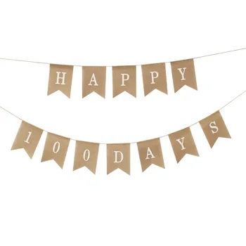 

Linen Swallow Tail Hanging Flag Europe and America Baby 100 Day Banner Flag Baptism HAPPY 100 DAYS