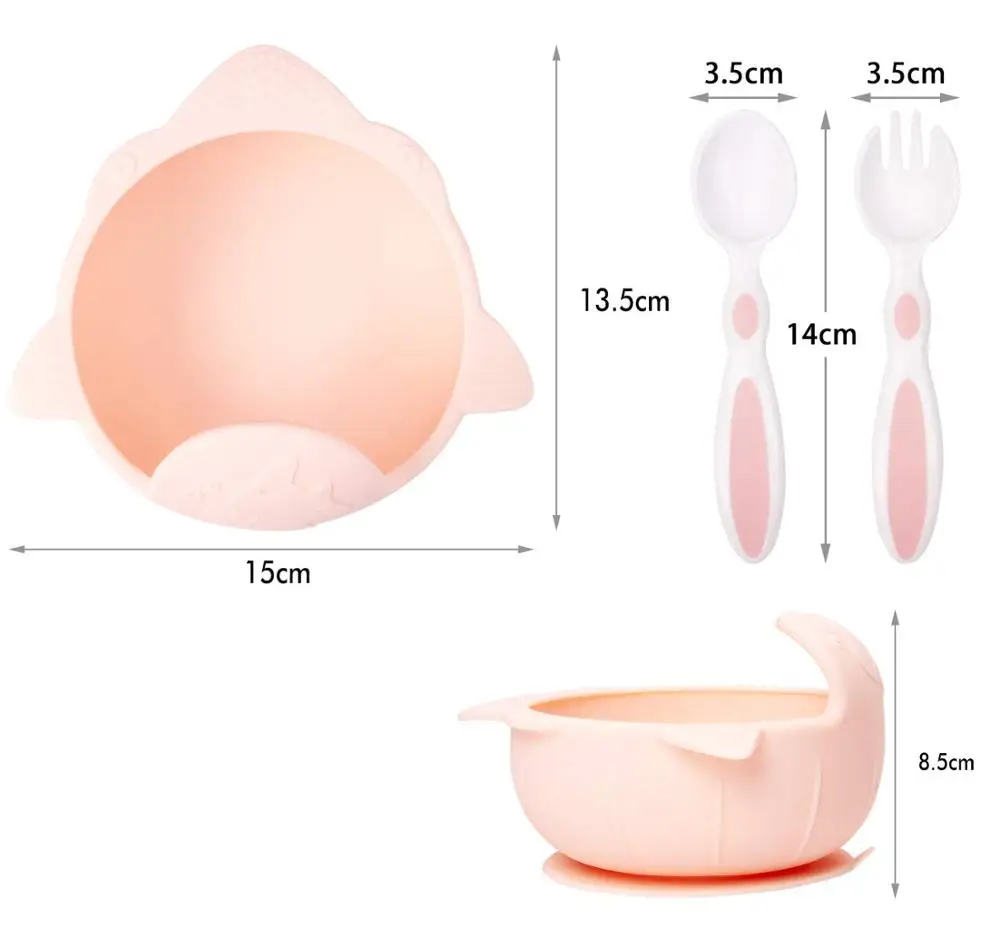 Qshare набор детской чаши с изображением акулы, силиконовая Тарелка на присоске, посуда для кормления с ложкой и вилкой, детская посуда prato
