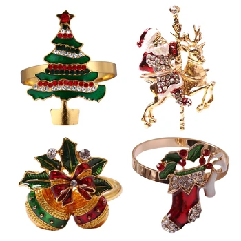 

4pcs Decorative Exquisite Elegant Durable Cute Alloy Napkin Ring Napkin Buckle Napkin Holder for Christmas Home Cafe Hotel Party