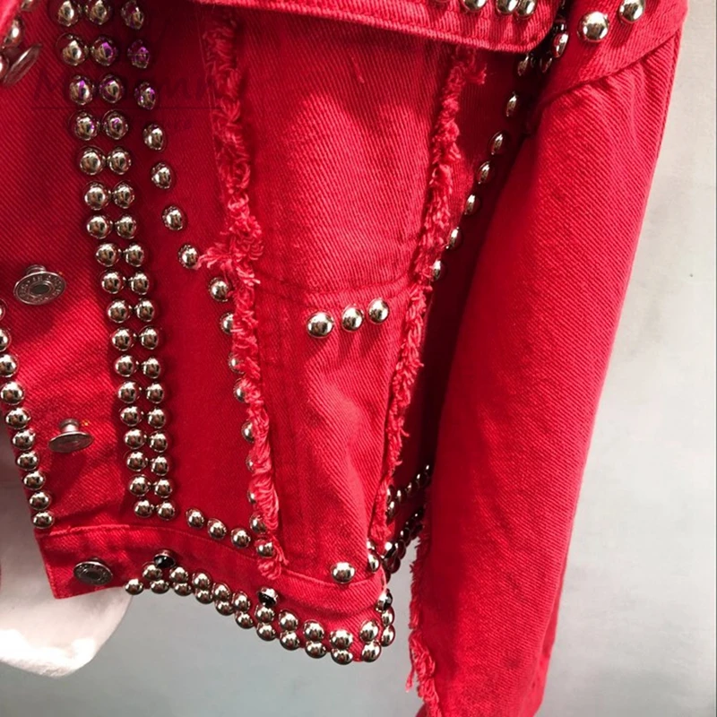 Черные, синие, красные винтажные джинсовые куртки Harajuku с заклепками и бусинами модная уличная одежда Chaqueta Mujer Casaco f